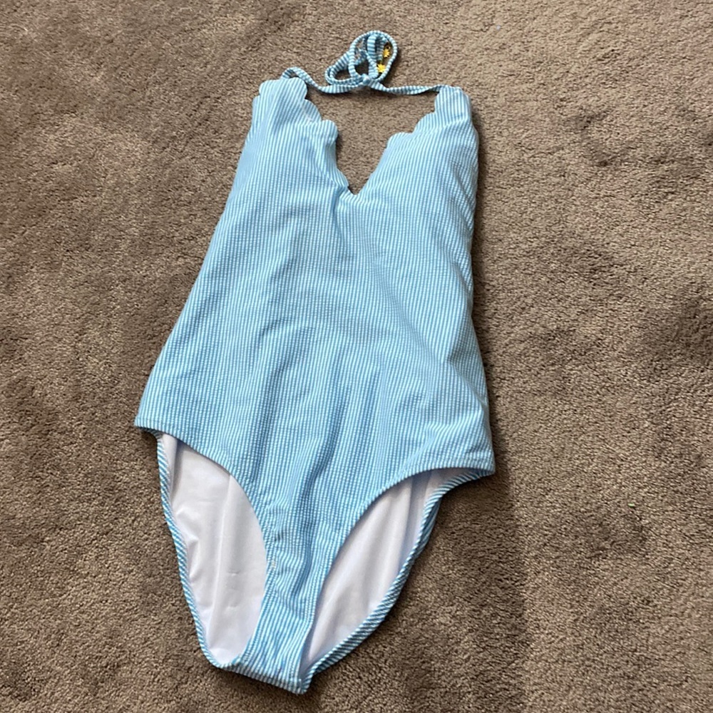 Jessica Simpson Light Blue Striped One Piece Swimsuit SIZE XL